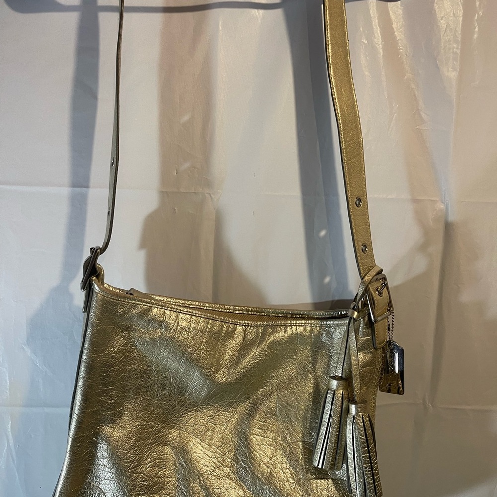 Coach Gold Crossbody Bag with Shimmery Finish and Adjustable Strap